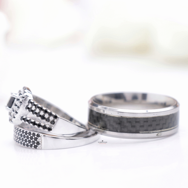 Velma Black - Blossom Black Sterling Silver Bridal Set with Alfred Black Titanium Male Band - Image 2
