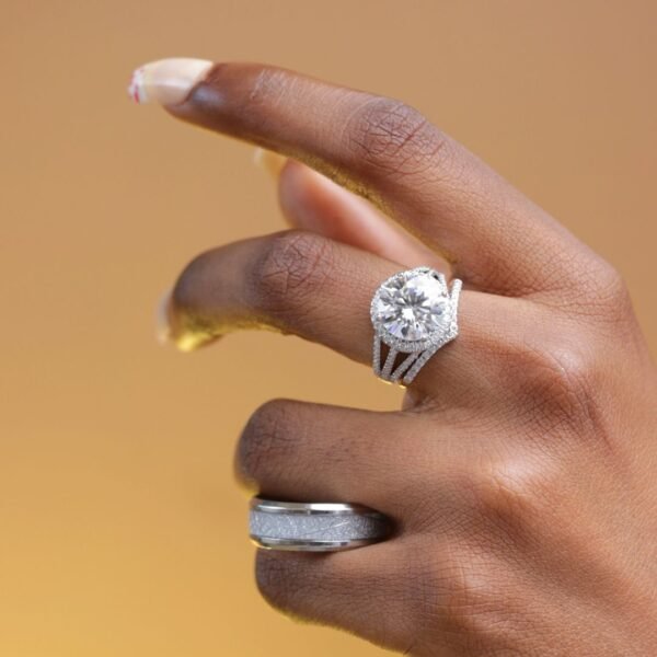 Alexia - Autumn Moissanite Set with Crisp Titanium Male Band - Image 3
