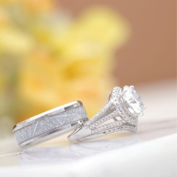 Alexia - Autumn Moissanite Set with Crisp Titanium Male Band - Image 2