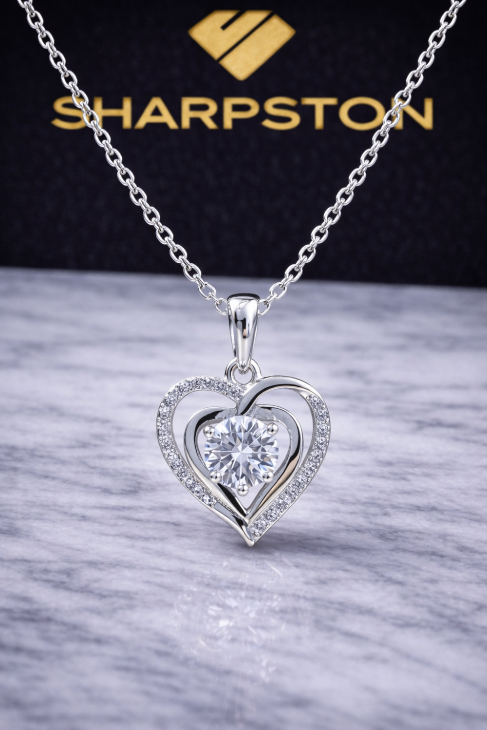 Adore Sterling Silver Necklace with Moissanite Stone Front