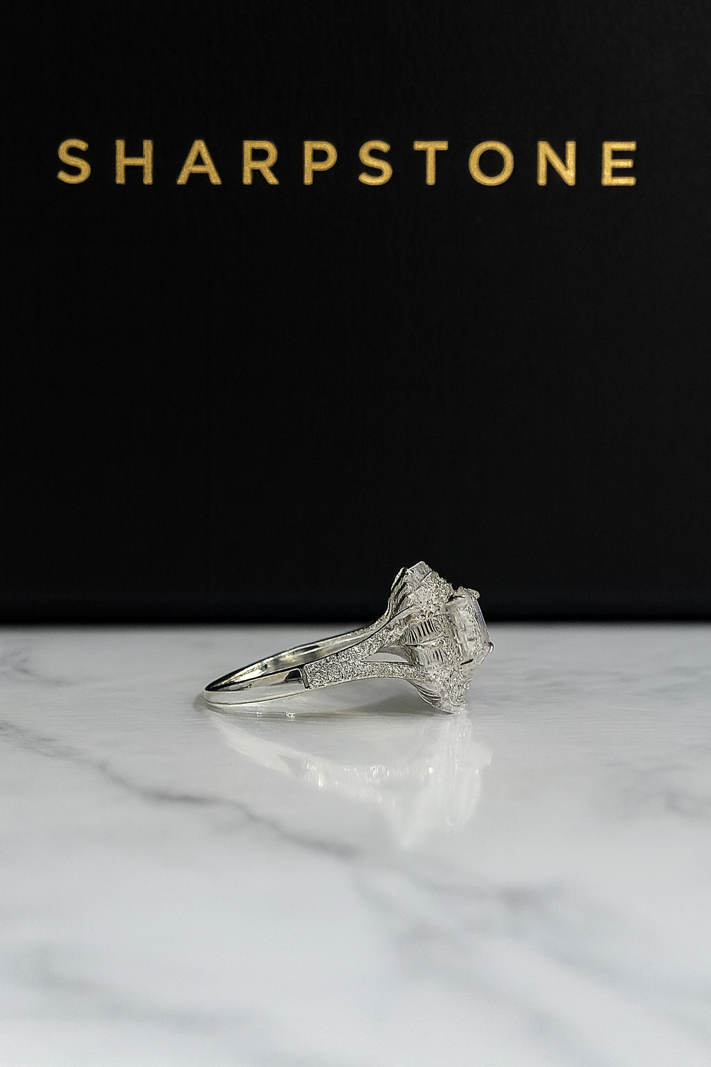 Amour Sterling Silver Engagement Ring with Moissanite Stone Side