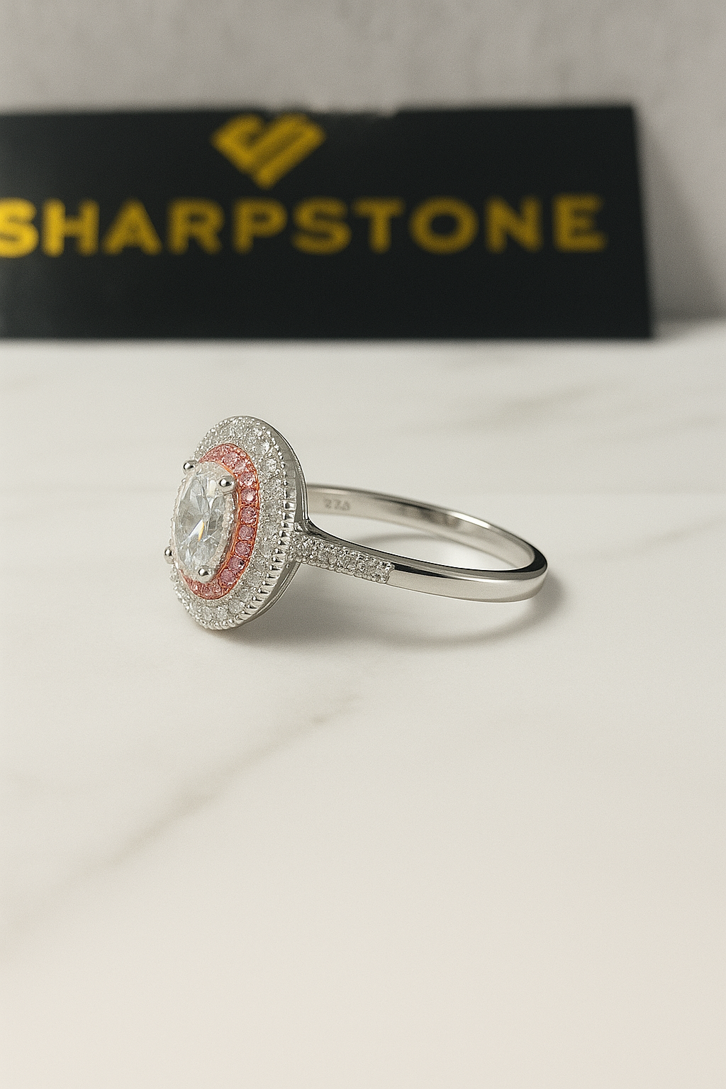 Aspen Oval Sterling Silver Engagement Ring with Moissanite Stone - Image 3