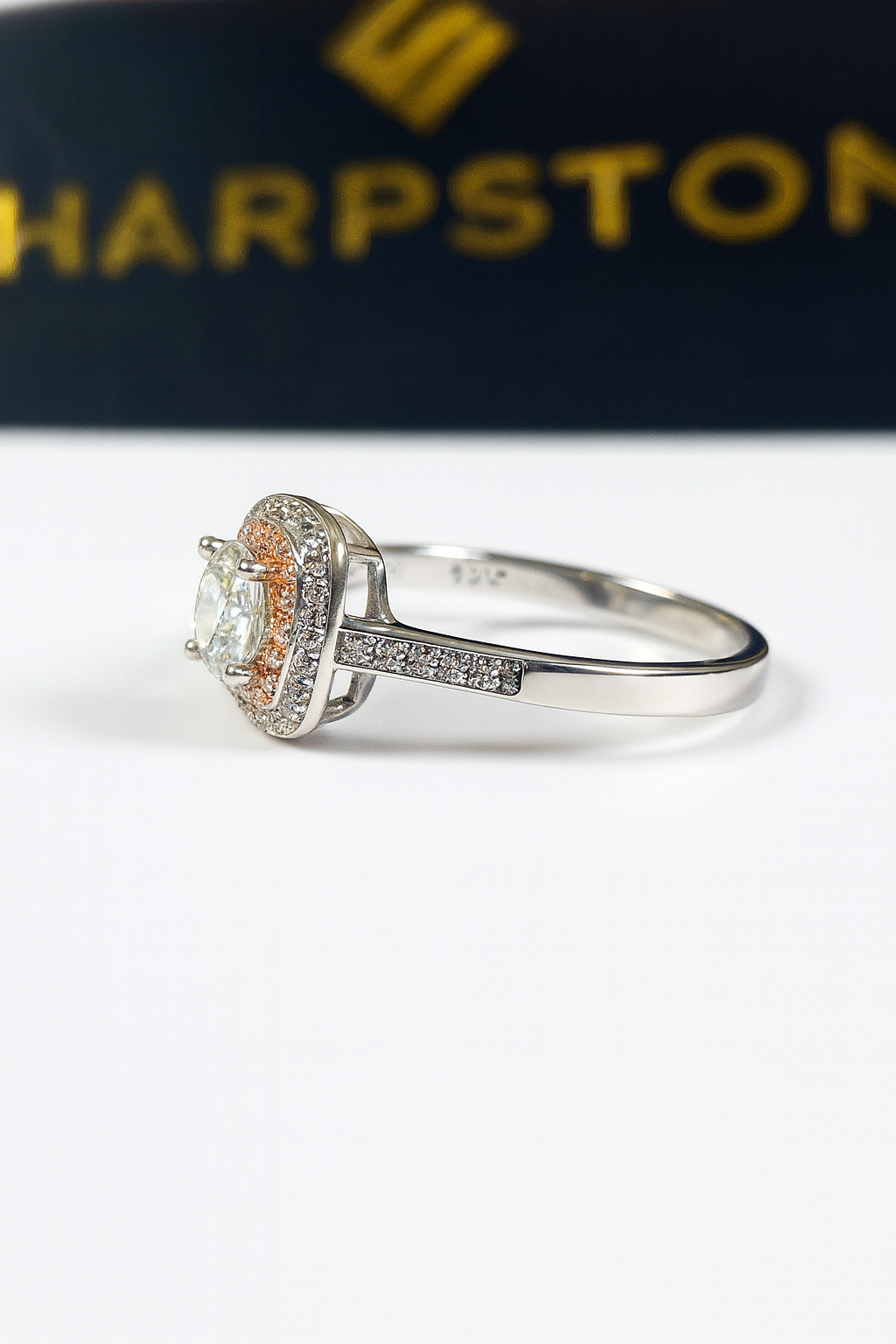 Aspen Square engagement ring with moissanite stones side view