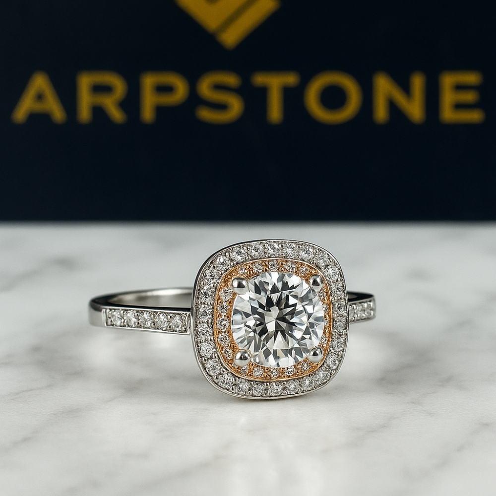 Aspen square engagement ring with moissanite stones front view