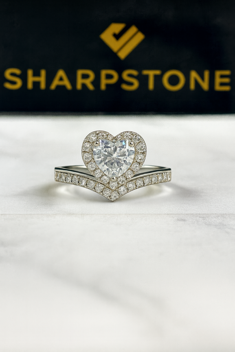 Autumn engagement ring with moissanite stones front view