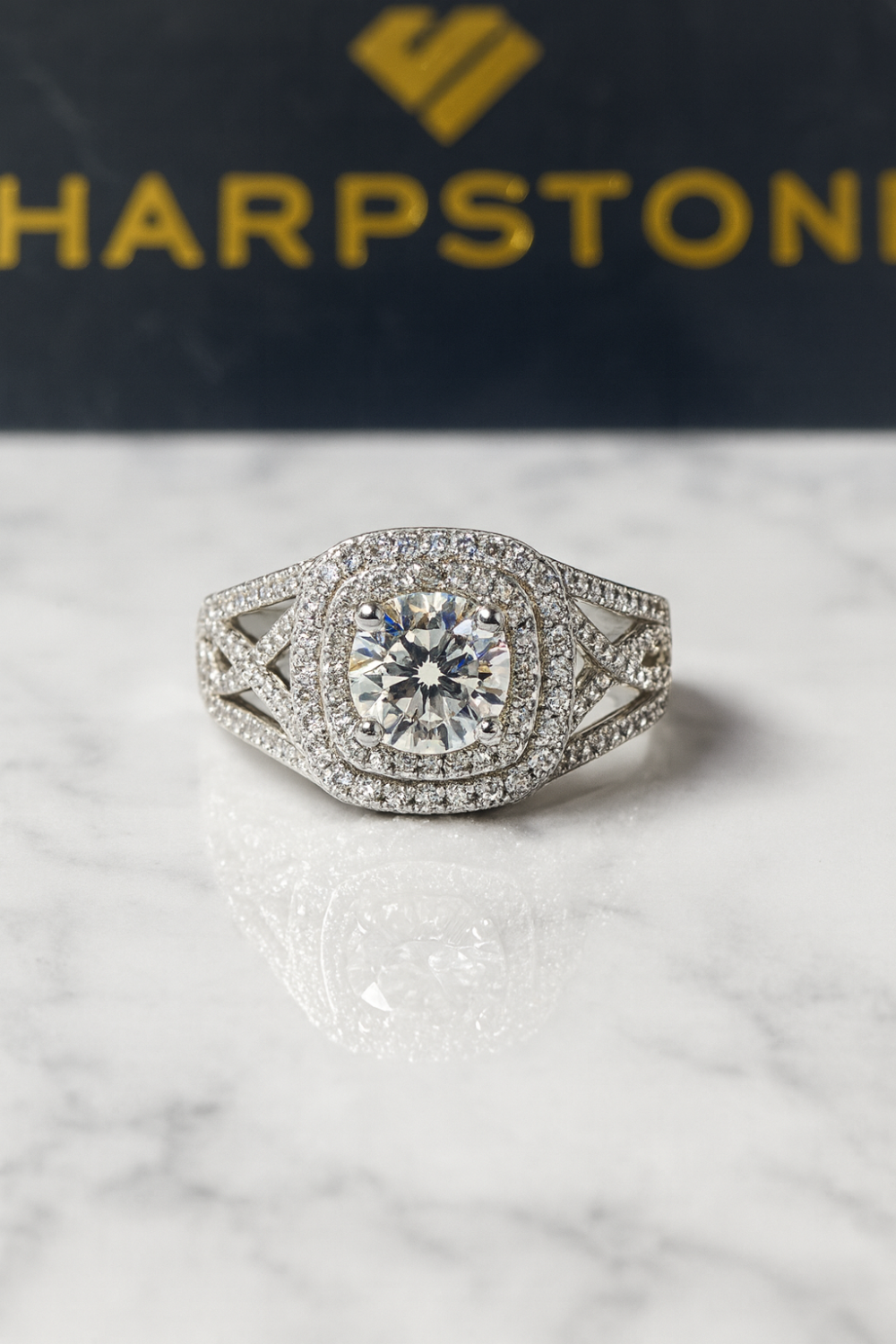Azura engagement ring with moissanite stones front view