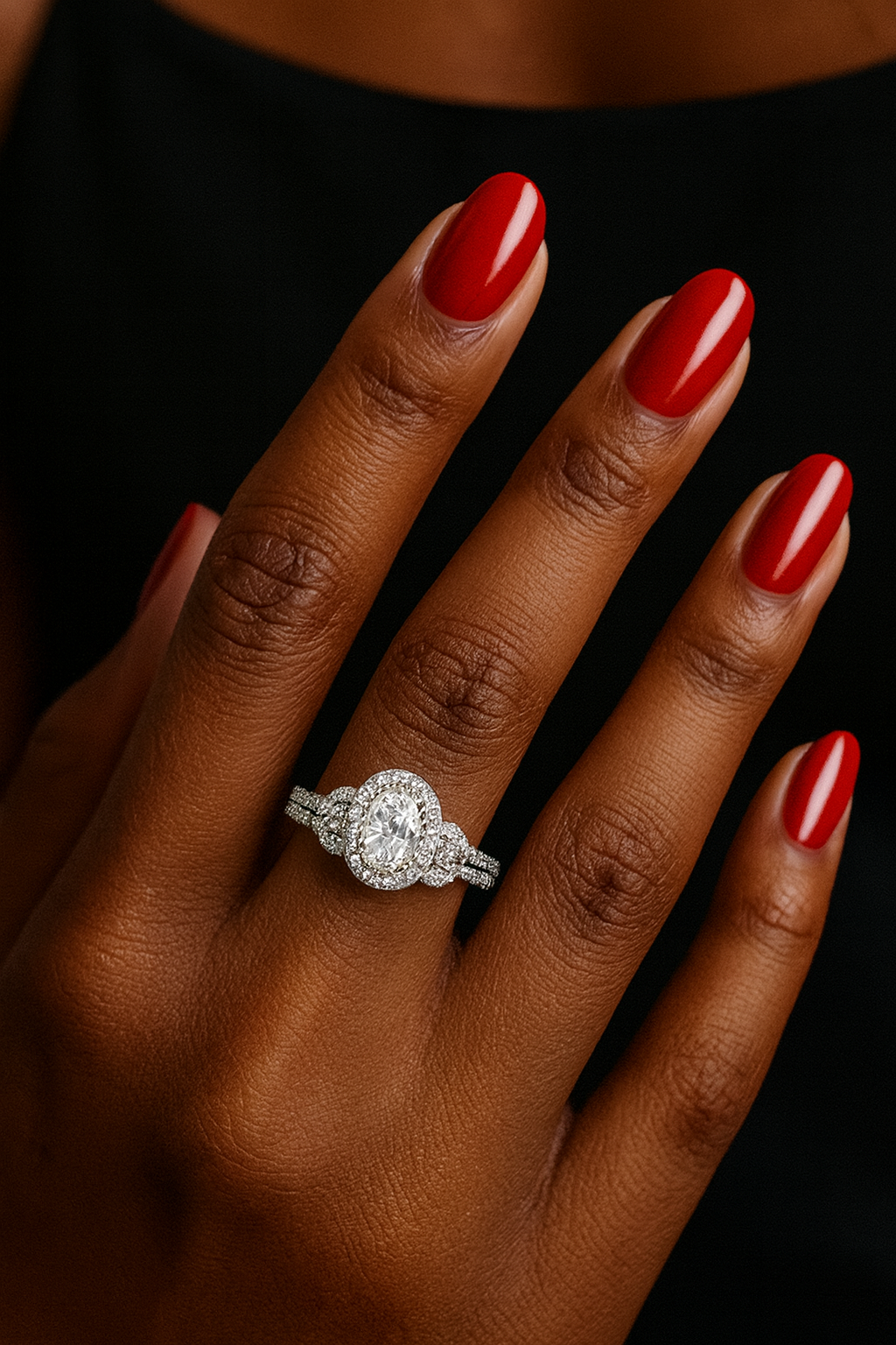 Brianna engagement ring with moissanite stones model view