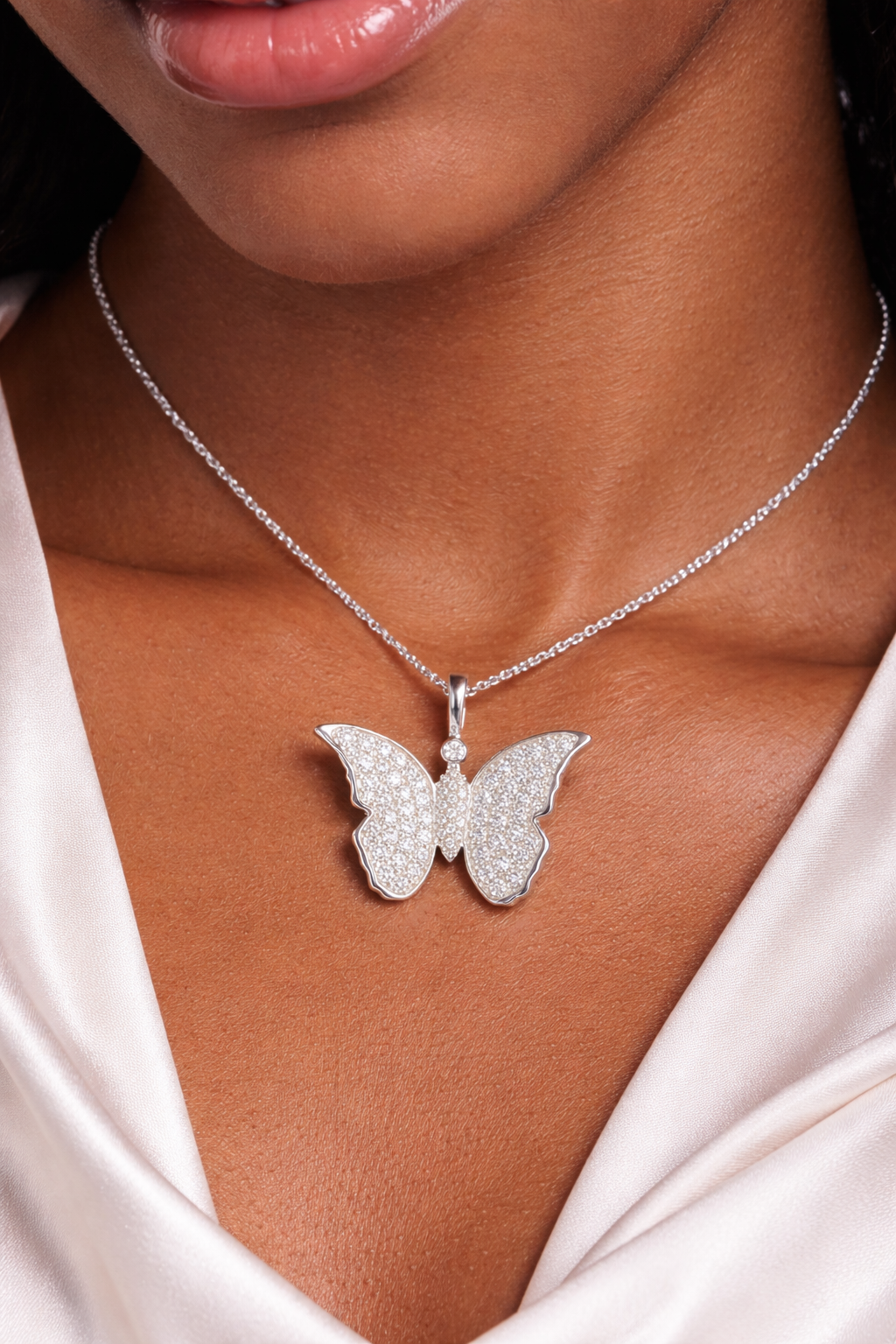 Butterfly Sterling Silver Necklace with Moissanite Stone Model