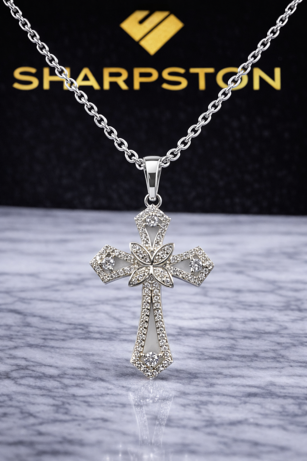 Carl Sterling Silver Necklace with Moissanite Stone Front