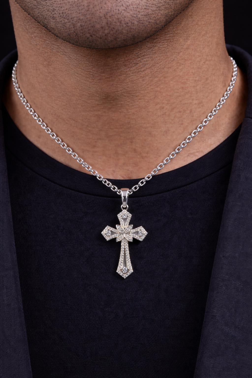 Carl Sterling Silver Necklace with Moissanite Stone Model