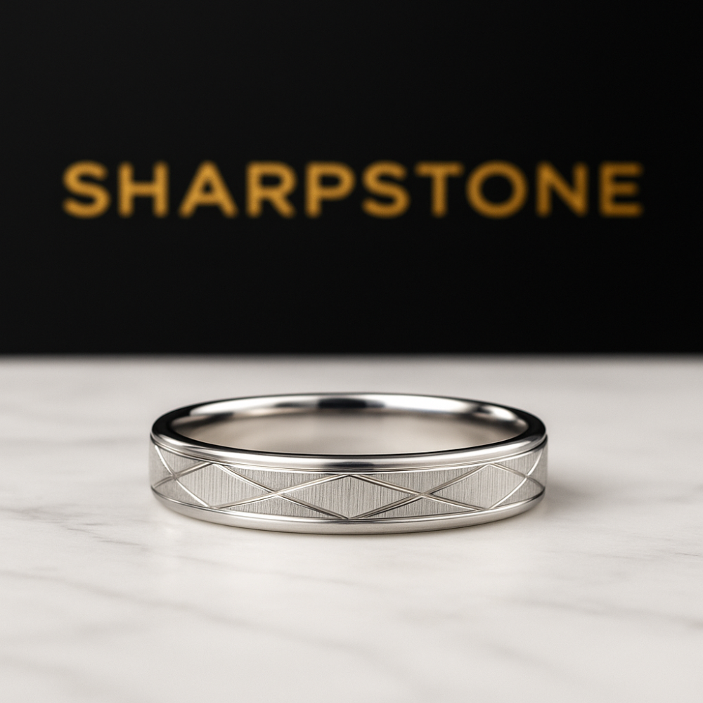 Criss Cross Slim Titanium Male Band Front