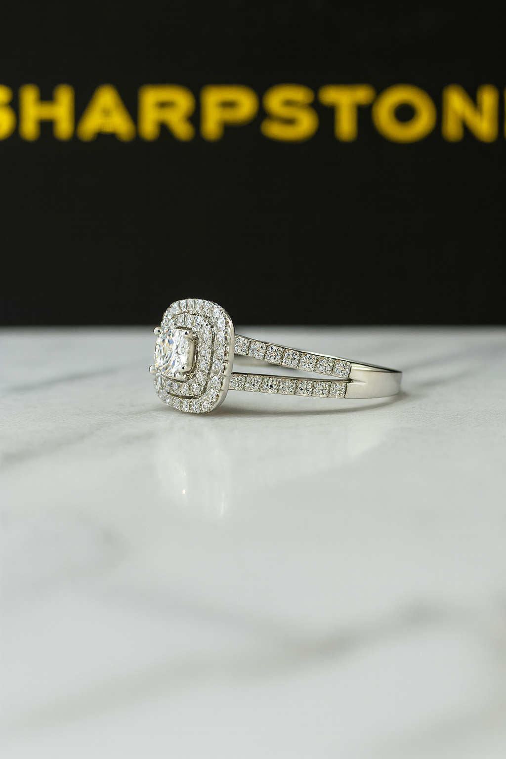 Daphne White Sterling Silver Engagement Ring with Cubic Zirconia Stone Side