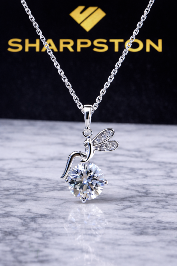 Fairy Sterling Silver Necklace with Moissanite Stone Front