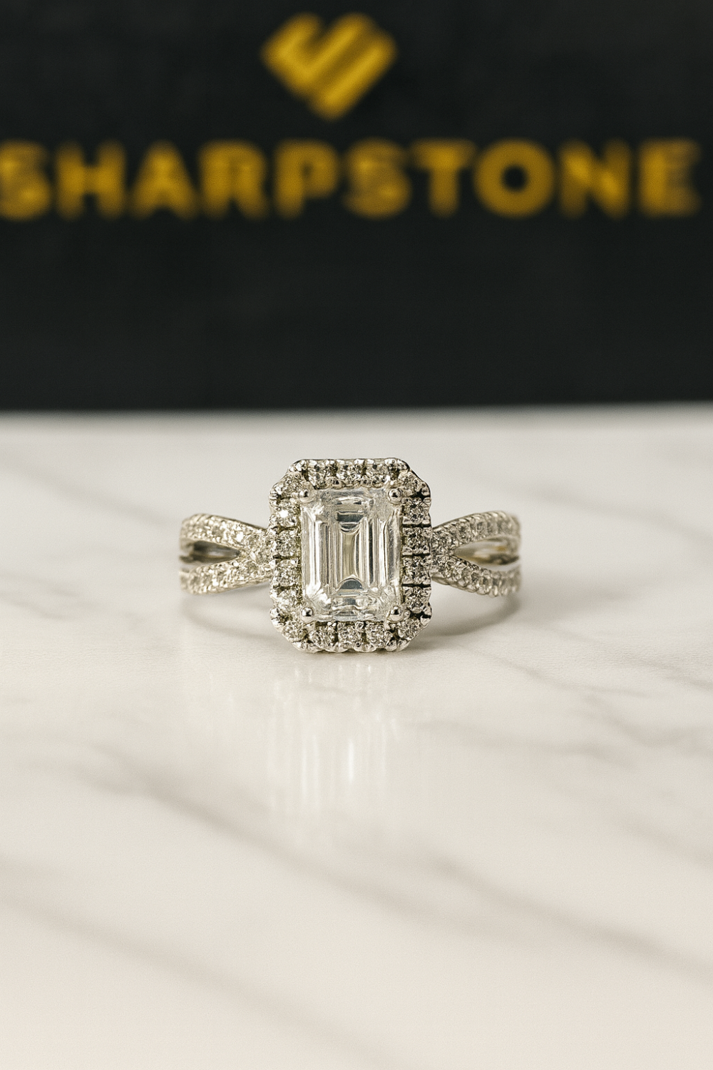 Harvey engagement ring with moissanite stones front view