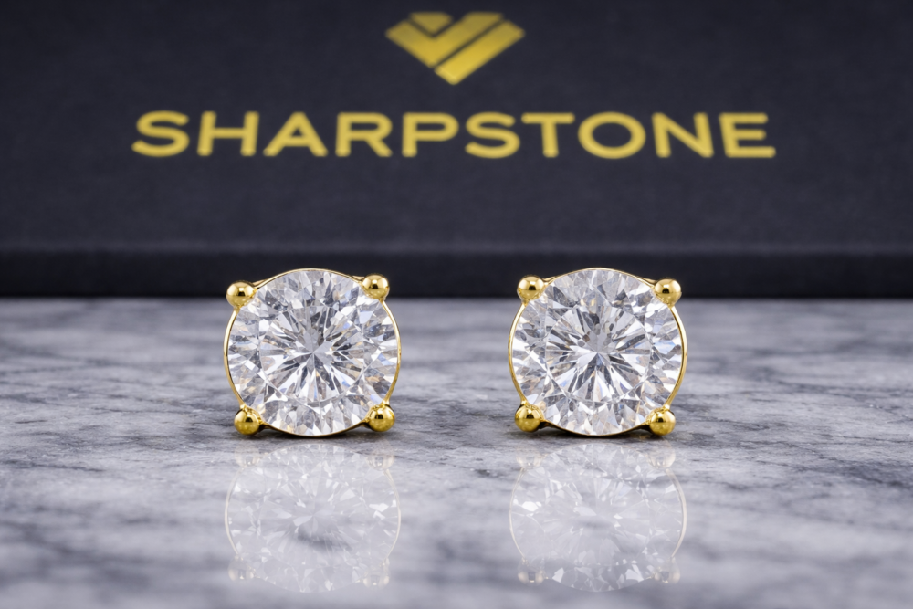 Lennon Solid Gold Earring with Moissanite Stone Front