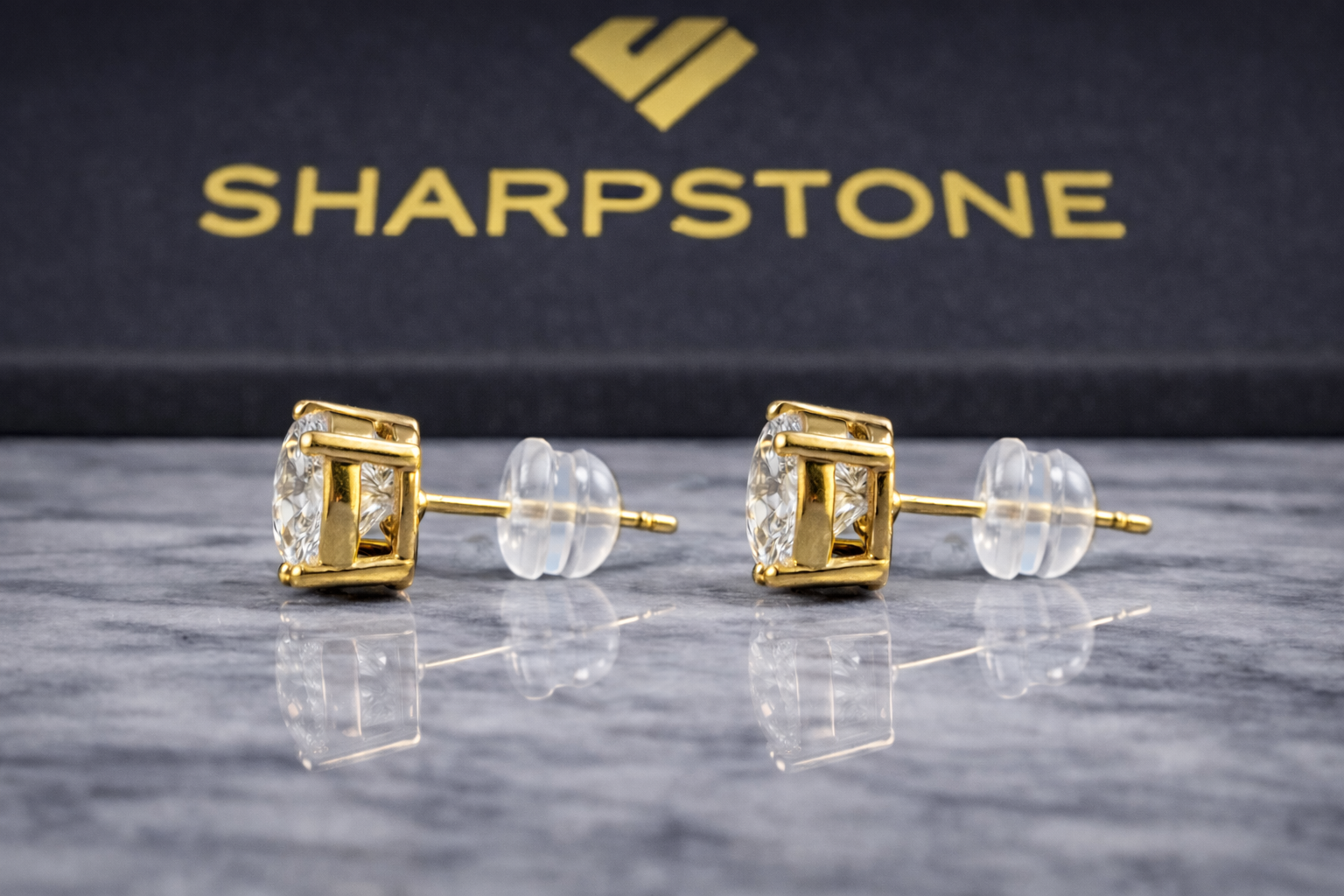 Lennon Solid Gold Earring with Moissanite Stone Side