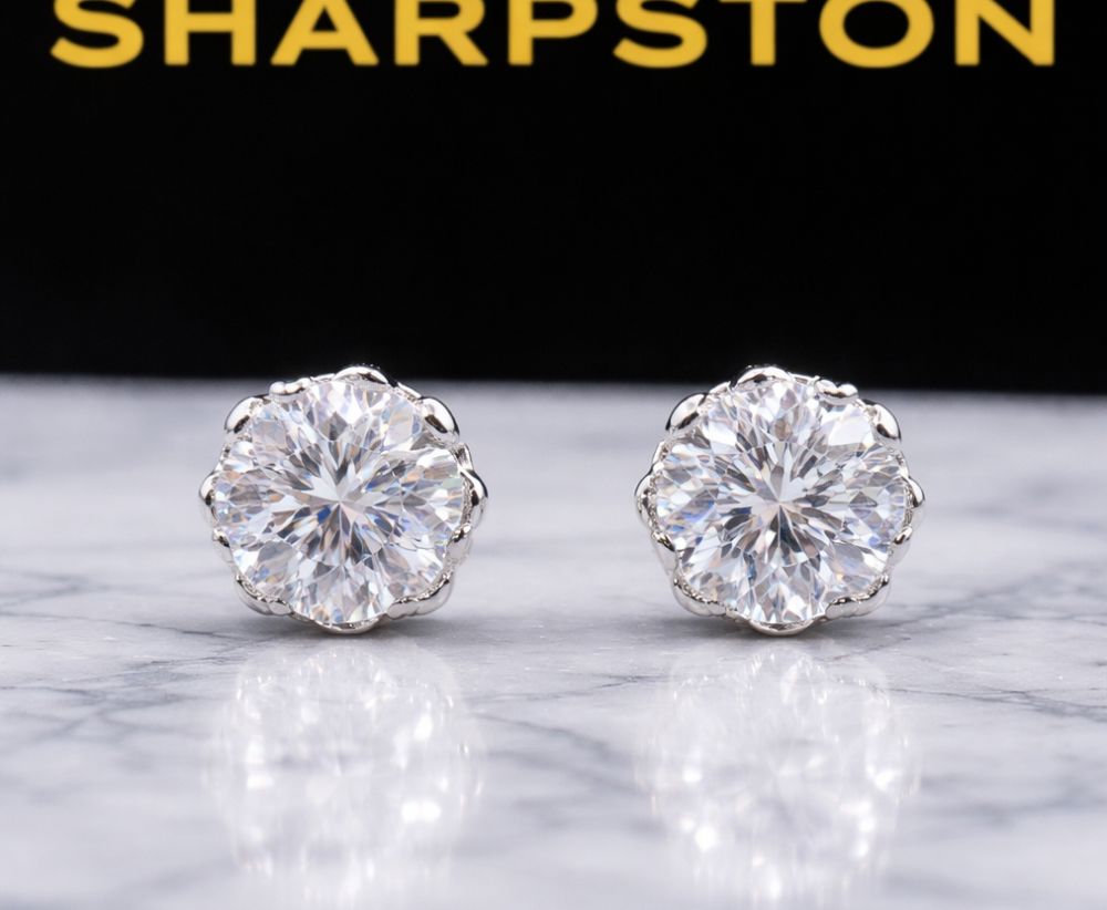 Lennon Sterling Silver Earring with Moissanite Stone Front