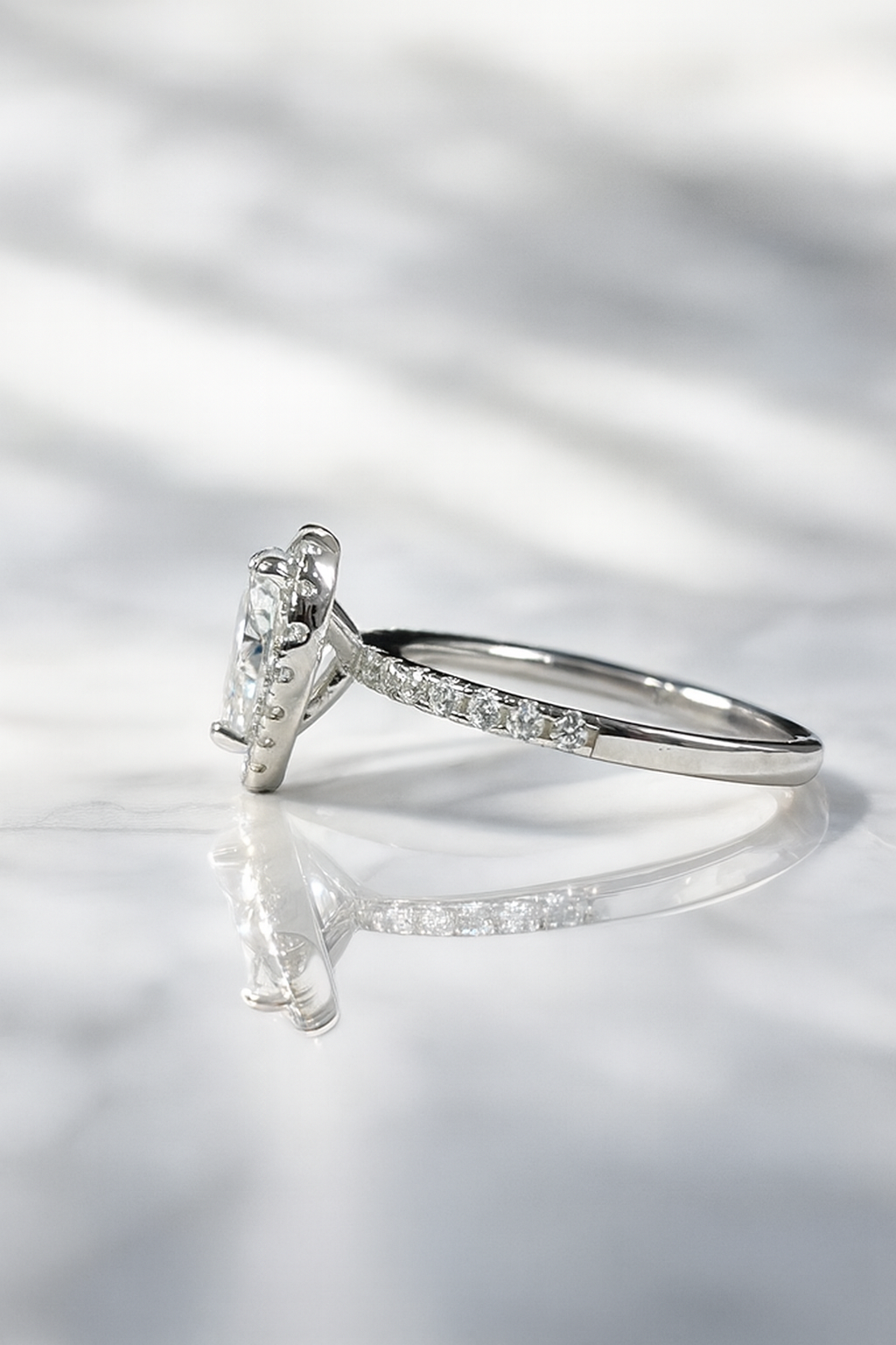 Lorraine engagement ring with moissanite stones side view