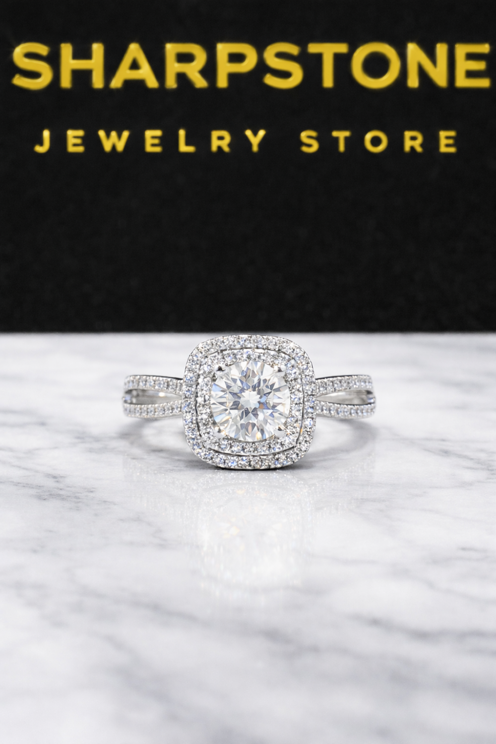 Molly Sterling Silver Engagement Ring with Moissanite Stone Front (2)
