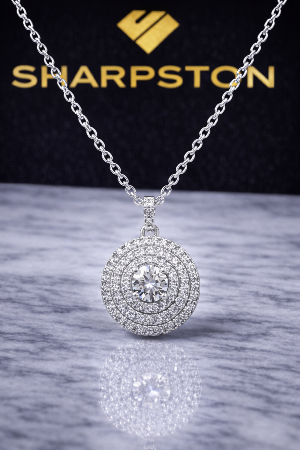 Owen Sterling Silver Necklace with Moissanite Stone Front