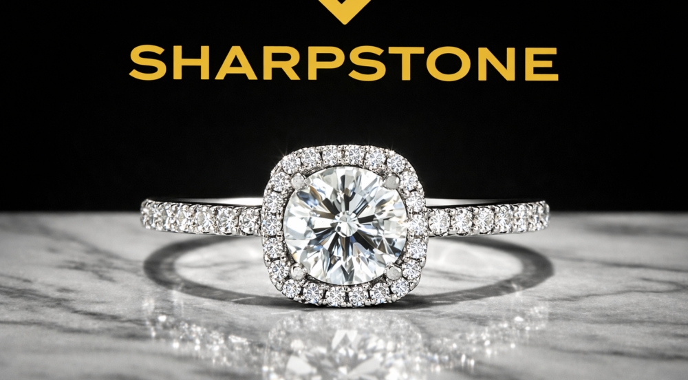 Spa White Sterling Silver Engagement Ring with Moissanite Stone Front (2)