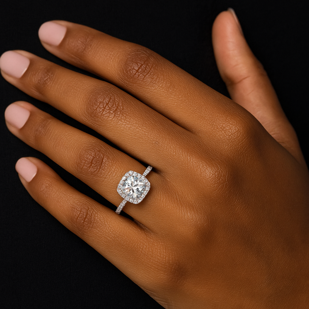 Spa White Sterling Silver Engagement Ring with Moissanite Stone Model