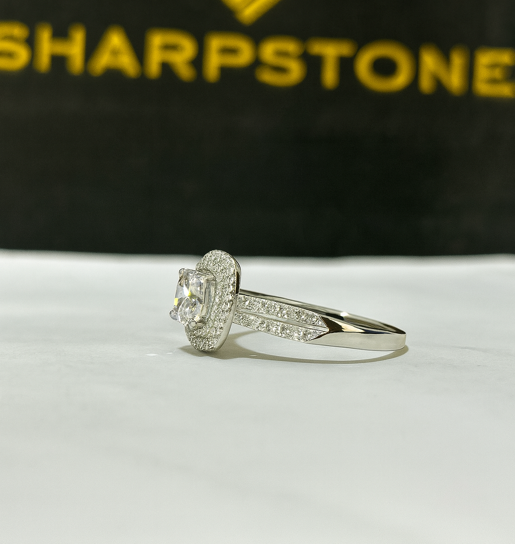 Spa White Sterling Silver Engagement Ring with Moissanite Stone Side