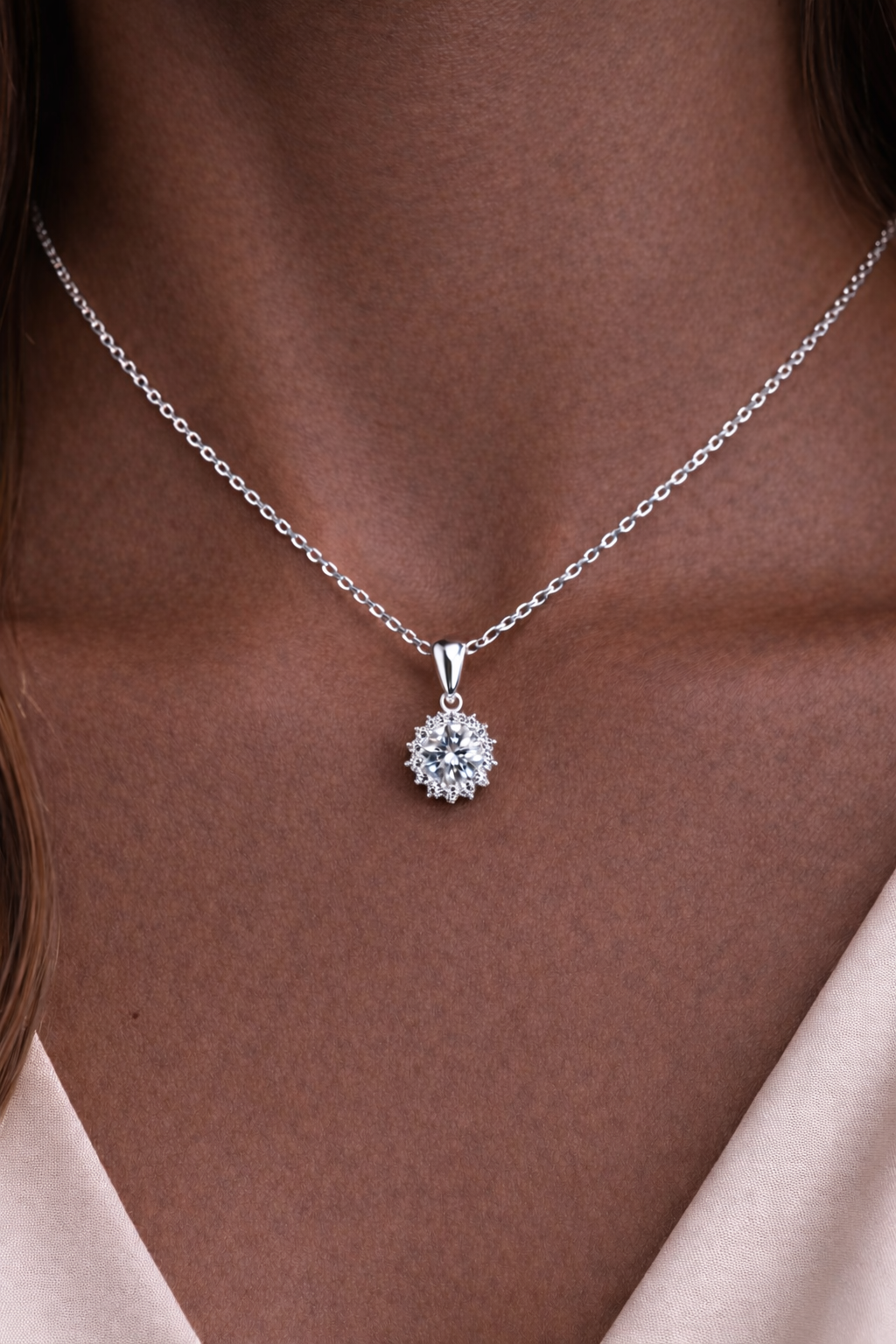 Sunny Side Sterling Silver Necklace with Moissanite Stone Model