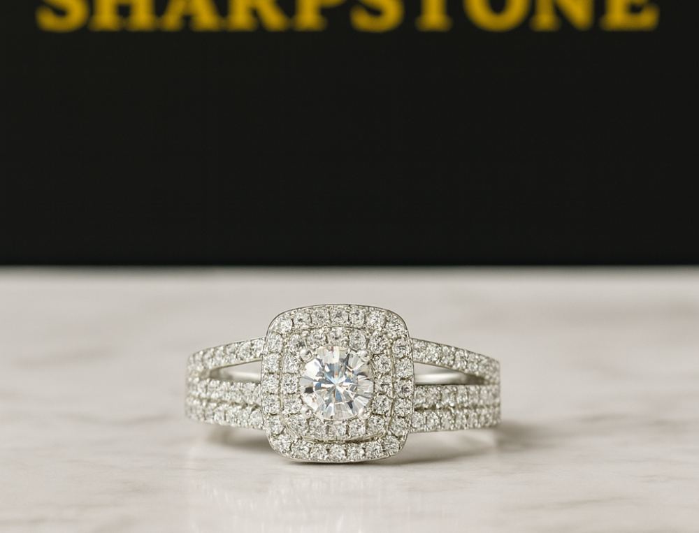 Velma White Sterling Silver Engagement Ring with Cubic Zirconia Stone Front