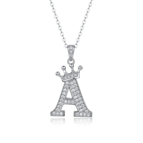 Alphabet Crown Moissanite Necklace in 925 Sterling Silver