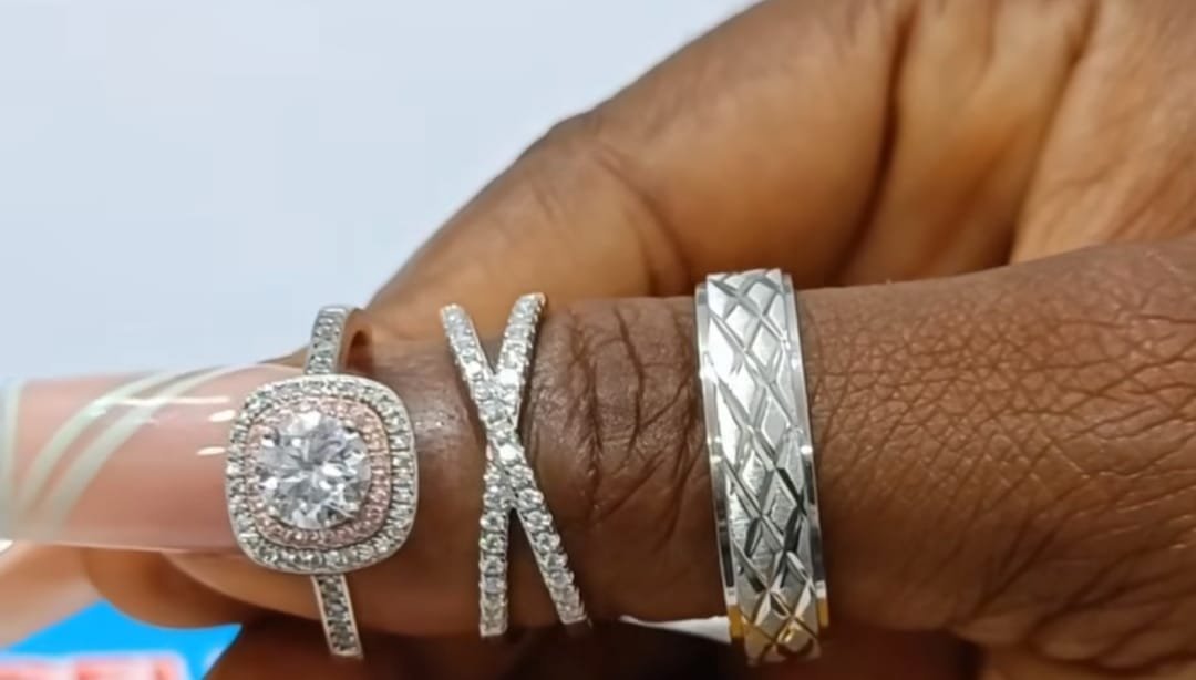 Aspen - Gemma Moissanite Set with Criss Cross Titanium Male Band - Image 2