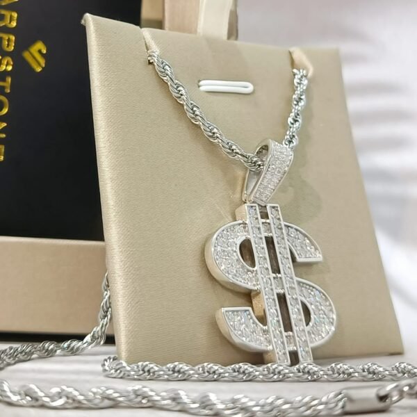 Midi Dollar Sign Moissanite Necklace in 925 Sterling Silver - Image 2