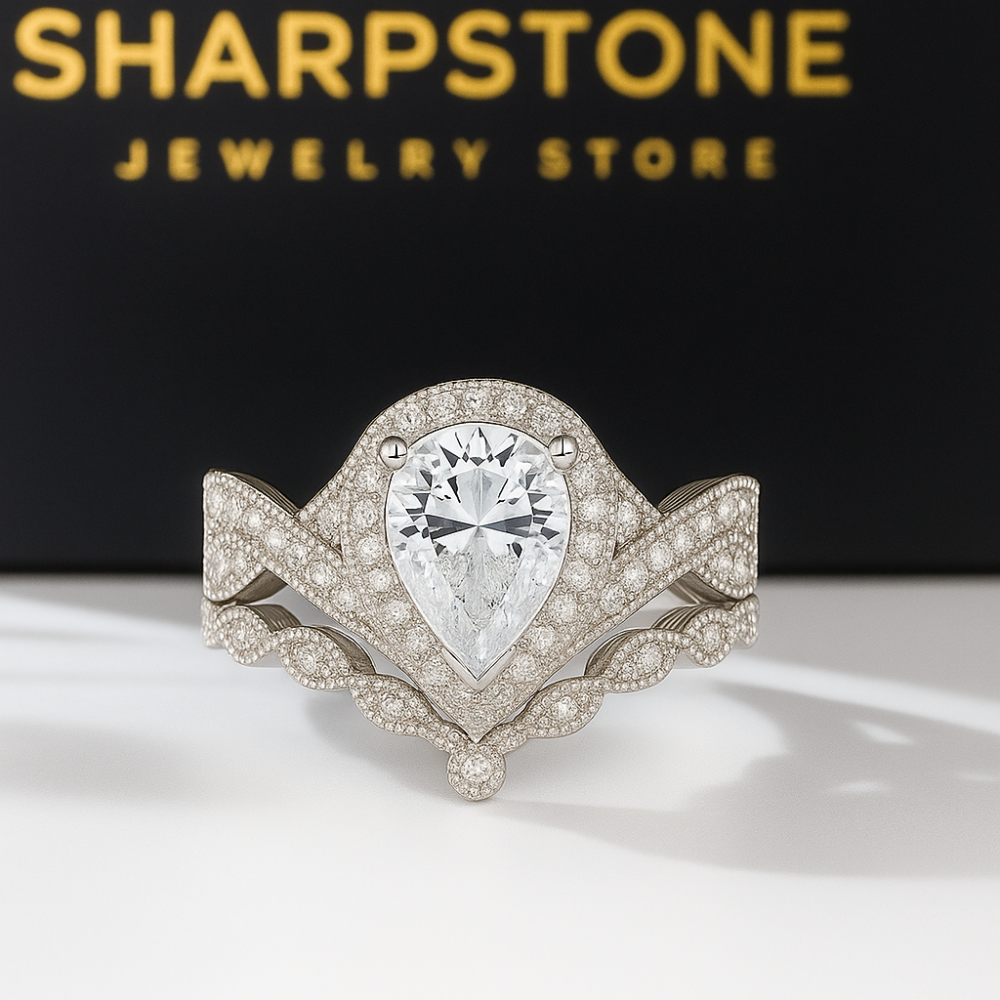 Amaya Sterling silver Bridal set with moissanite stones front