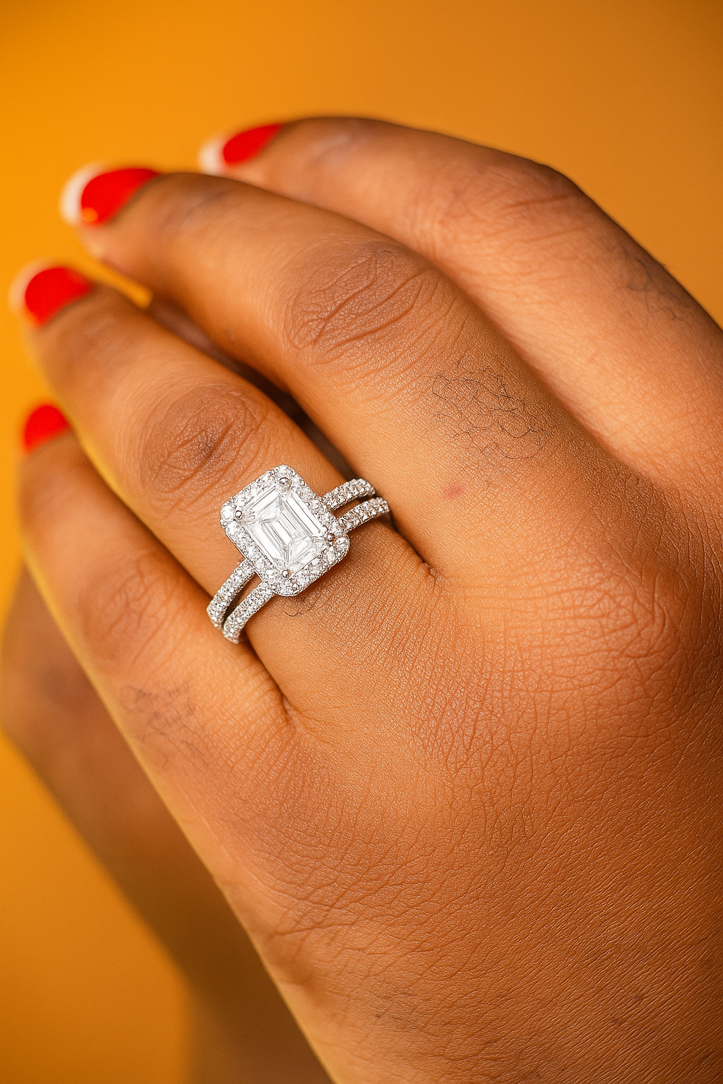 Cara Sterling silver Bridal set with moissanite stones model