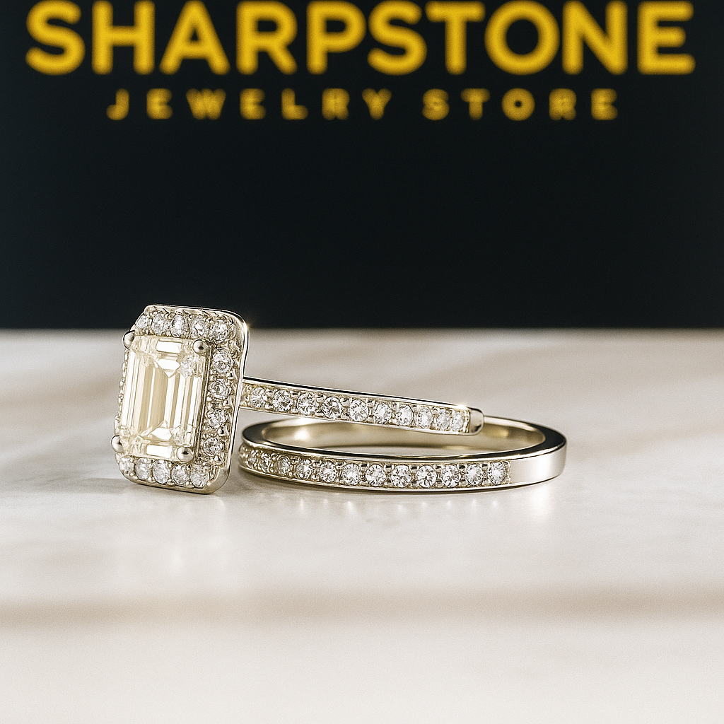 Cara Sterling silver Bridal set with moissanite stones side