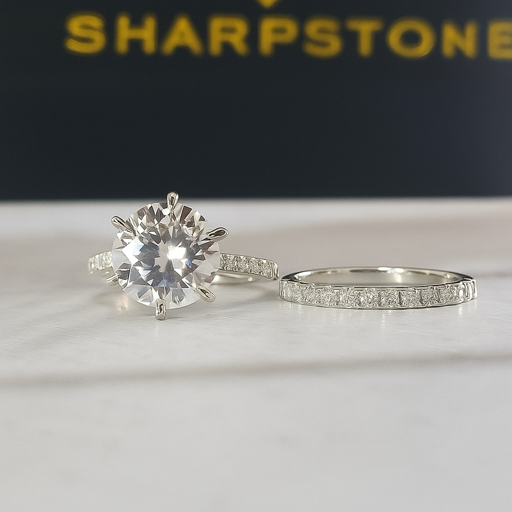 Ciel Sterling silver Bridal set with moissanite stones side