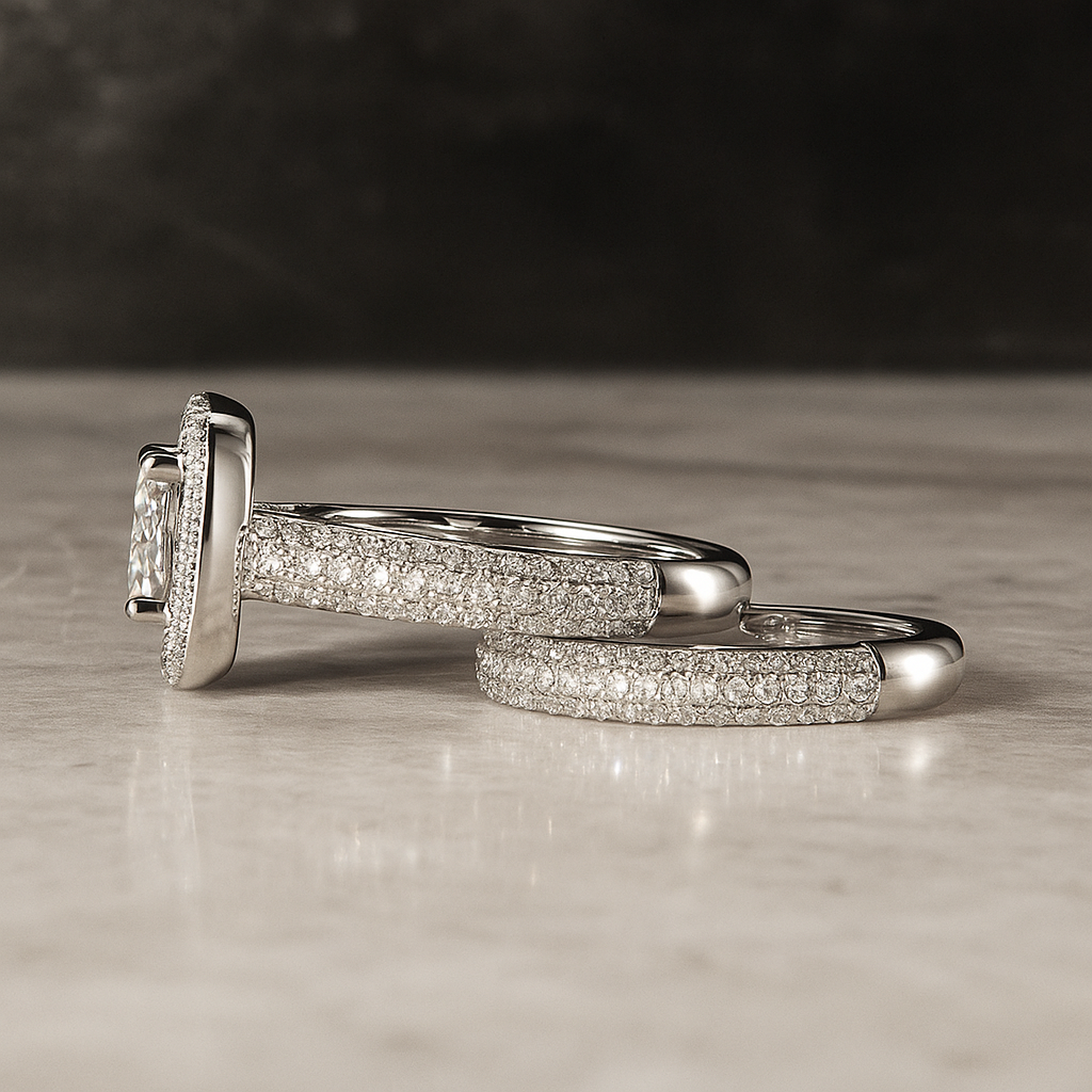 Esy Sterling silver Bridal set with moissanite stones side