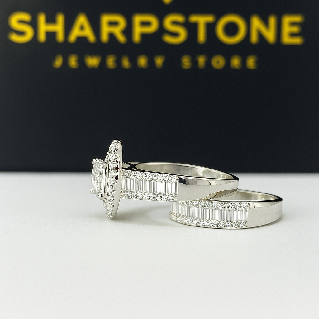 Fiona sterling silver Bridal set with moissanite side