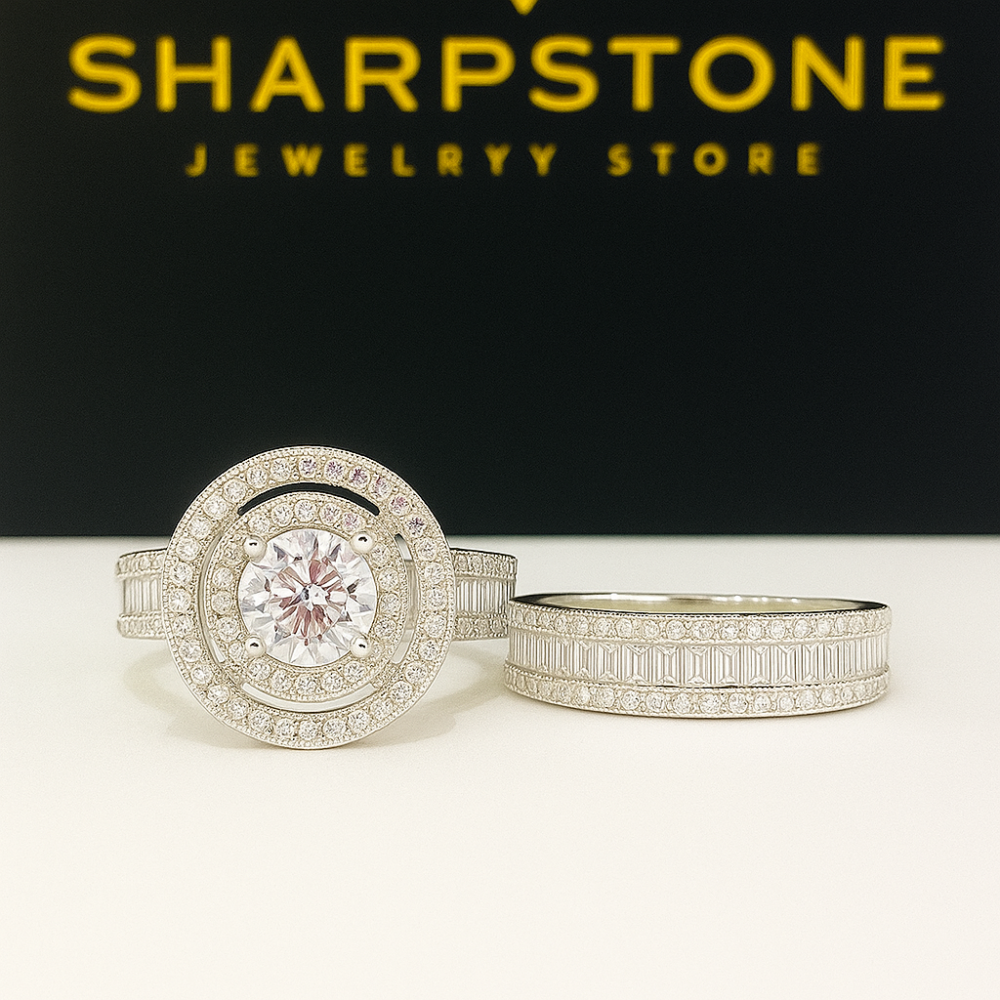 Fiona sterling silver set with moissanite stones front