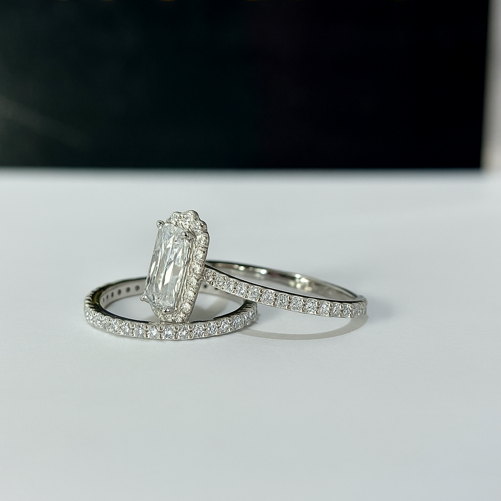 Giah sterling silver Bridal set with moissanite side