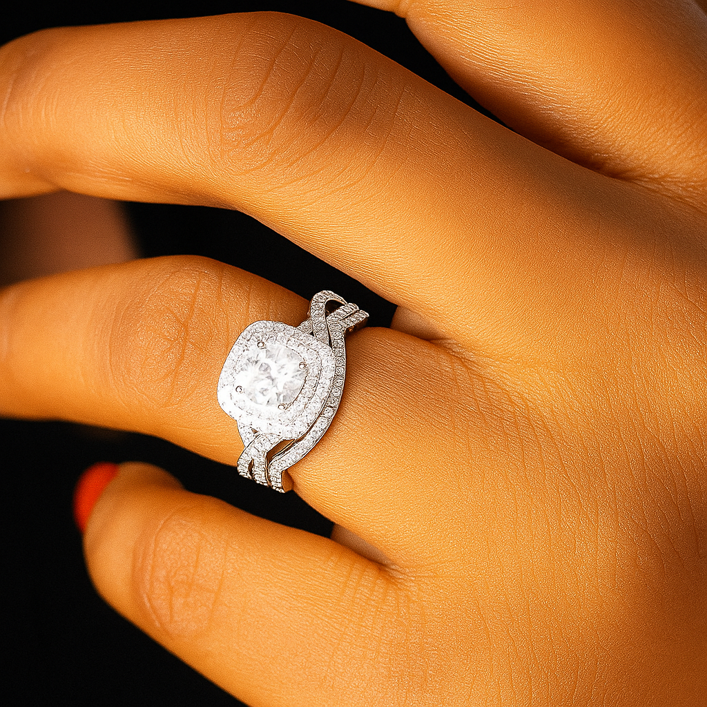 Isabella Sterling silver Bridal set with moissanite stones model