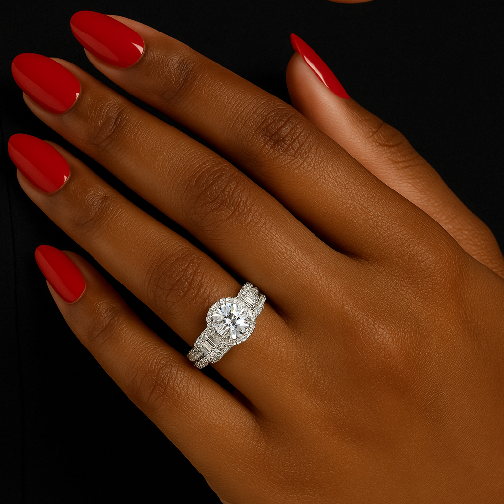 Jovita Sterling silver Bridal set with moissanite stones model