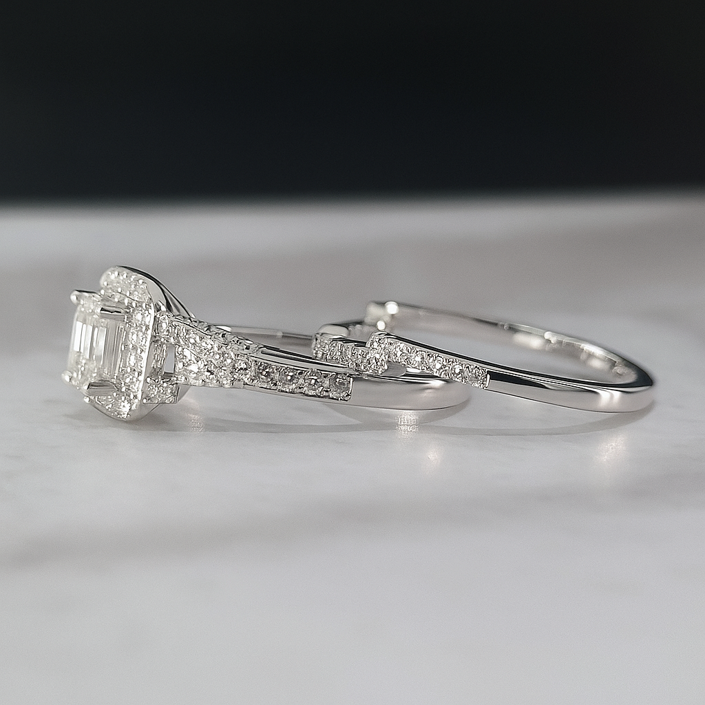 Jovita Sterling silver Bridal set with moissanite stones side