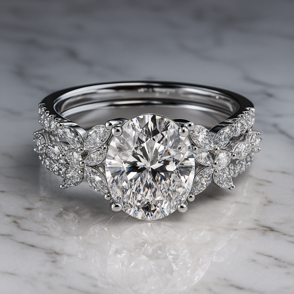 Jubilee Sterling silver Bridal set with moissanite stones front