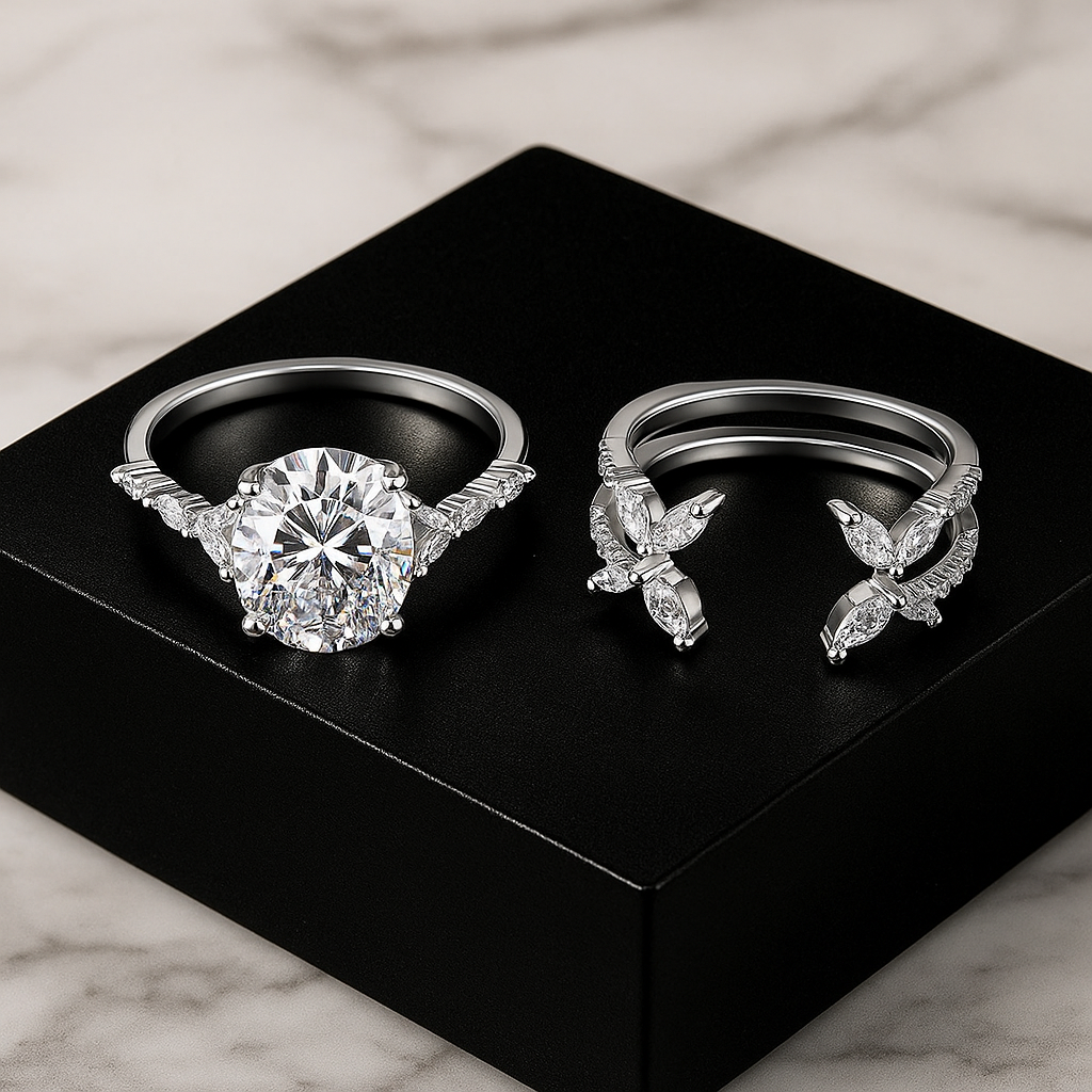 Jubille Sterling silver Bridal set with moissanite stones side