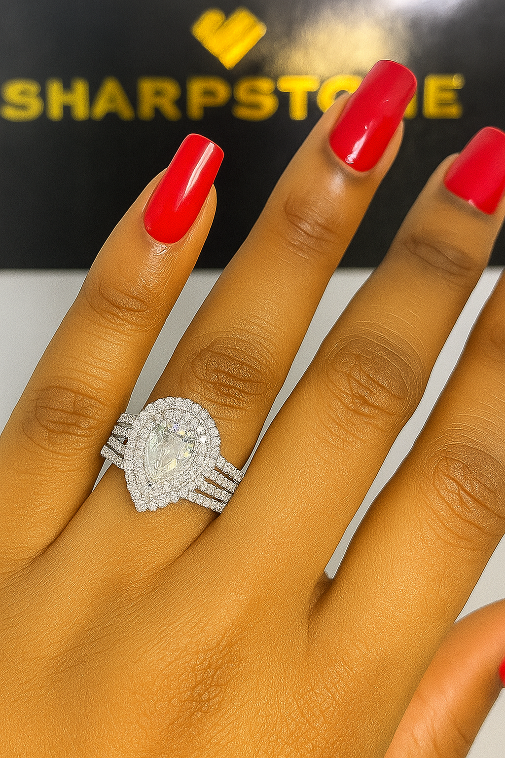 Leah sterling silver Bridal set with moissanite model