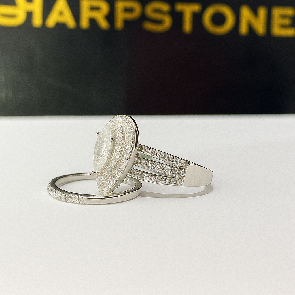 Leah sterling silver Bridal set with moissanite side