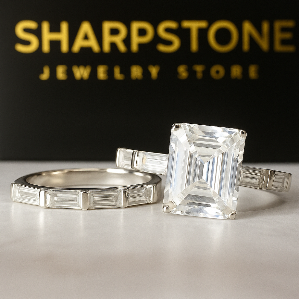 Liliana Sterling silver Bridal set with Moissanite stones front