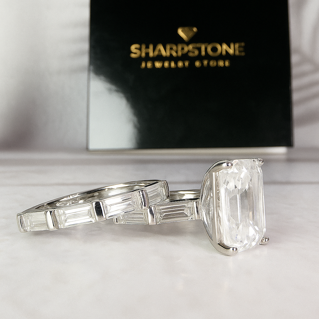 Liliana Sterling silver Bridal set with Moissanite stones side