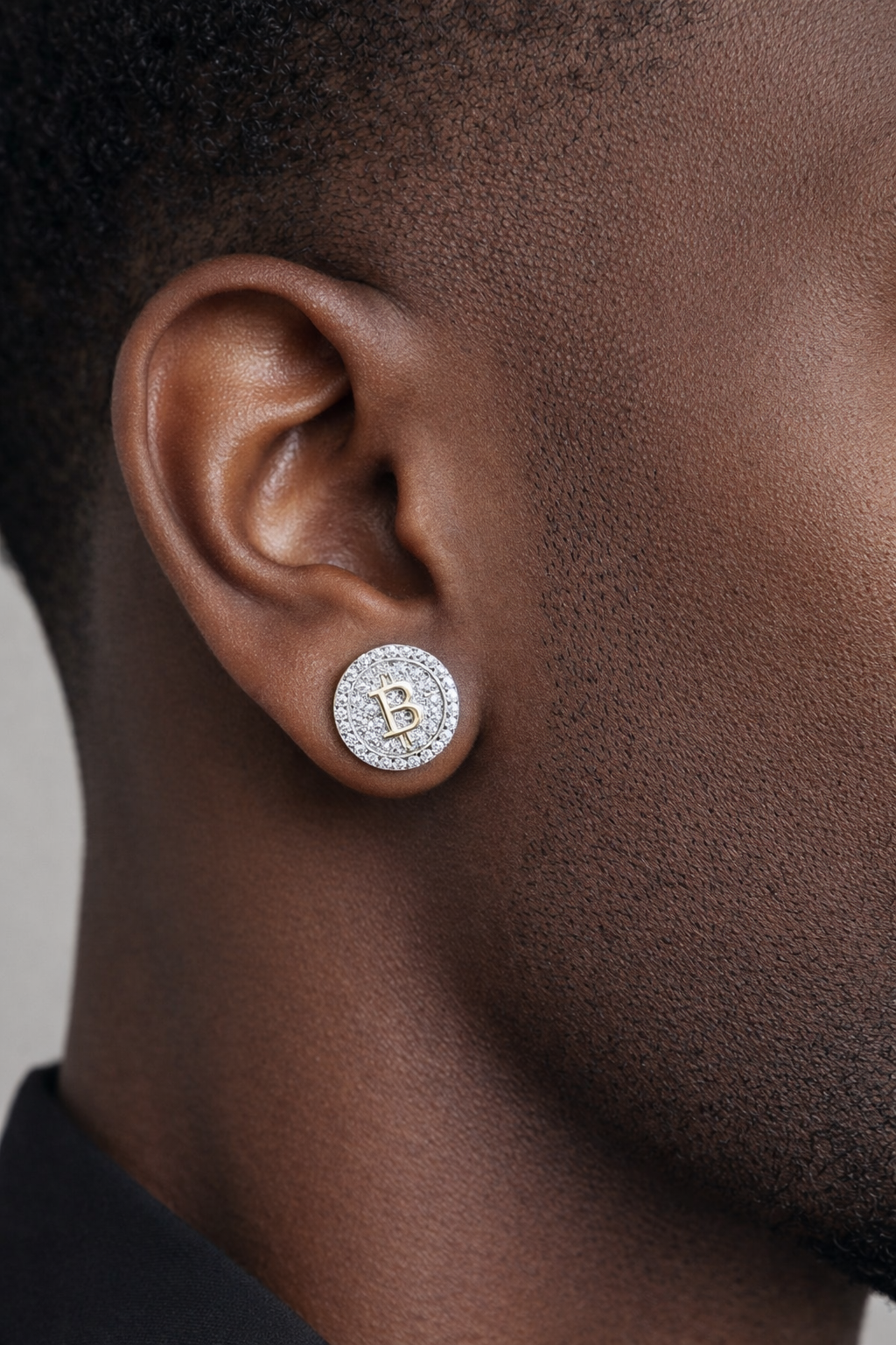 Bitcoin Sterling Silver Earring with Moissanite Stones Model